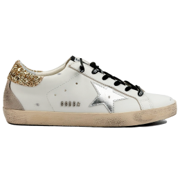 Golden Goose Super Star Donna Bianche in Pelle Con Talloncino Glitter