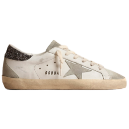 Golden Goose Super Star With Gray Star And Dark Gray Glitter Heel Tab