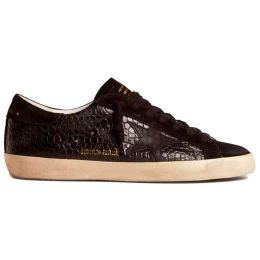 Golden Goose Mens Super Star Ltd In Crocodile-Print Leather With Black Suede Inserts